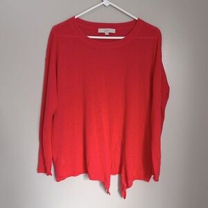 LOFT coral tie front linen blend sweater